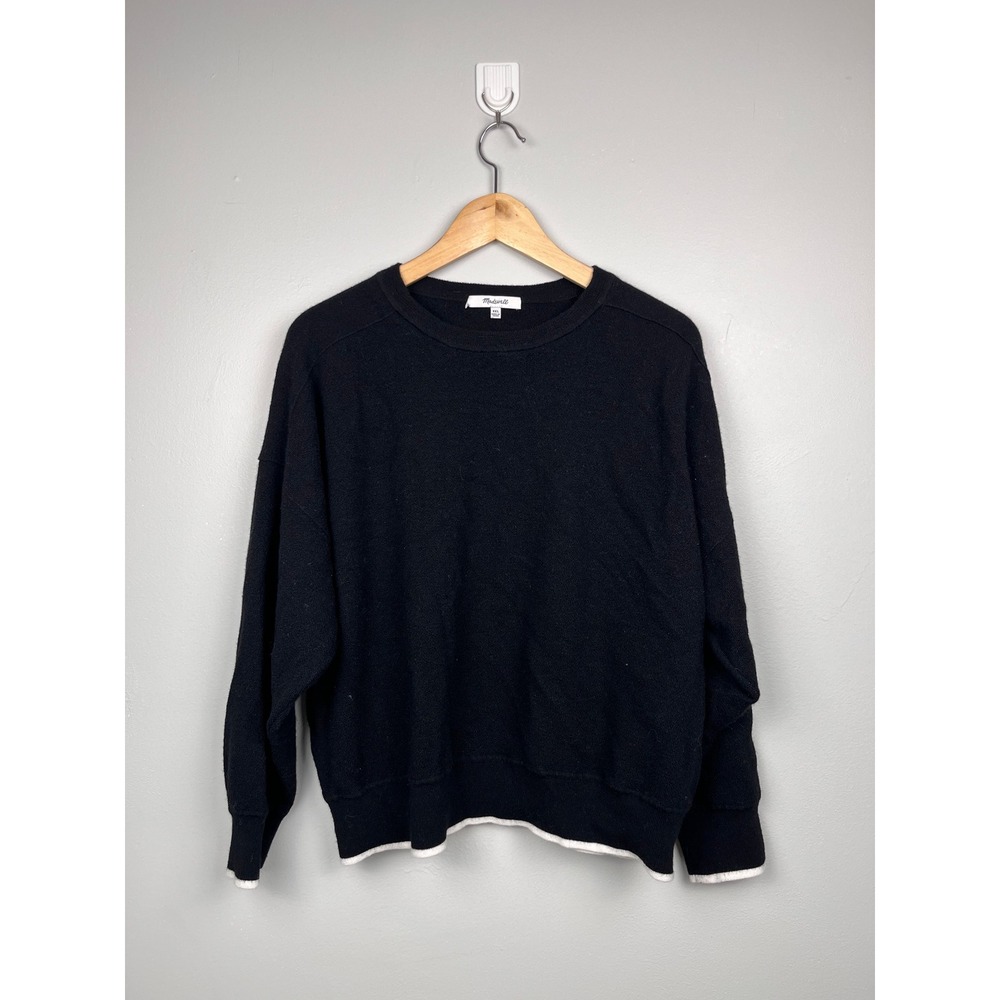 Madewell Black Crewneck Sweater XXL White‎ Tipped Hem Oversized Quiet Luxury